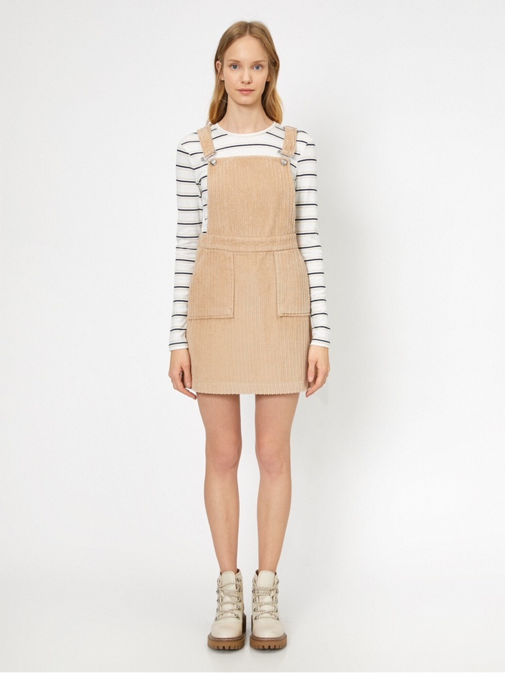 Olé by Koton ($80) Beige Corduroy Pinafore Overall Mini Dress Teen Size 36/ US 4